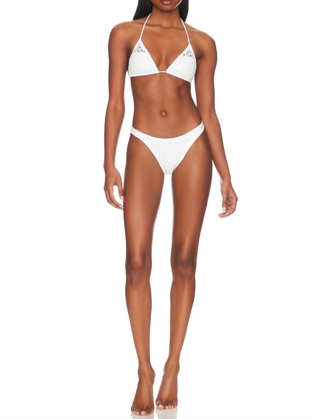 GIGI C Women Off White Brooke Eyelet Laser-Cut Triangle Bikini Set Size M NWT